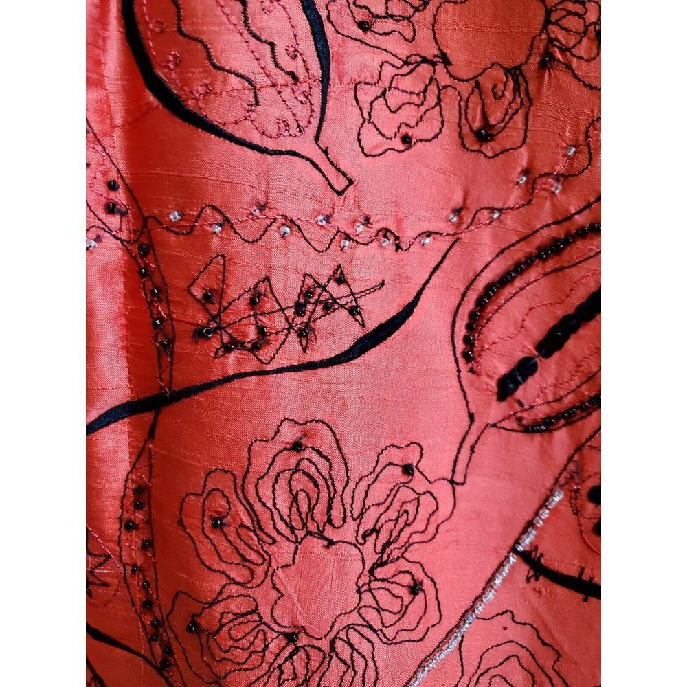 Bleu Bayou Jacket Open Blazer Silk Embroidered MED Art to Wear Coral/Red/Black - Picture 8 of 11